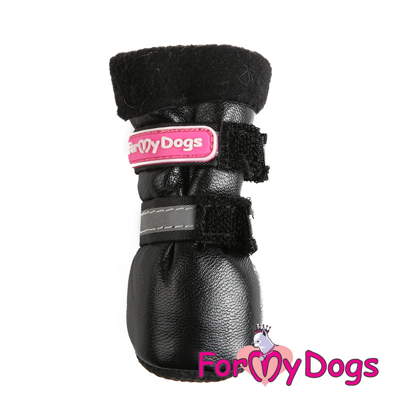 ForMyDogs - Musta koiran keinonahkajalkine fleecevuorilla