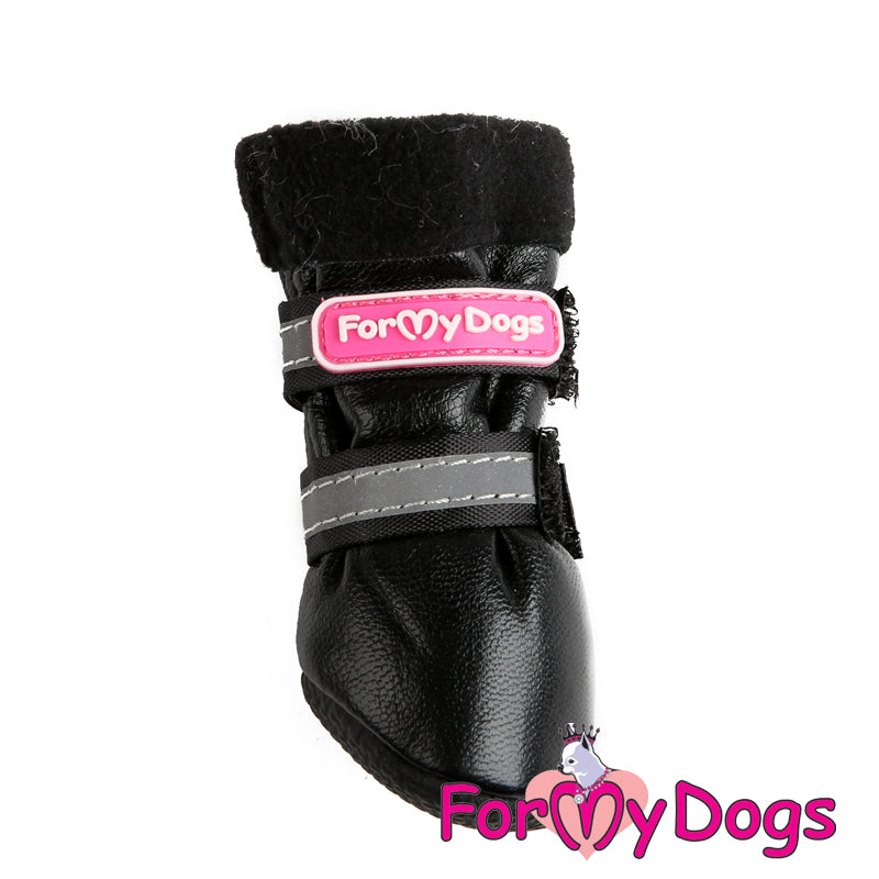 ForMyDogs - Musta koiran keinonahkajalkine fleecevuorilla