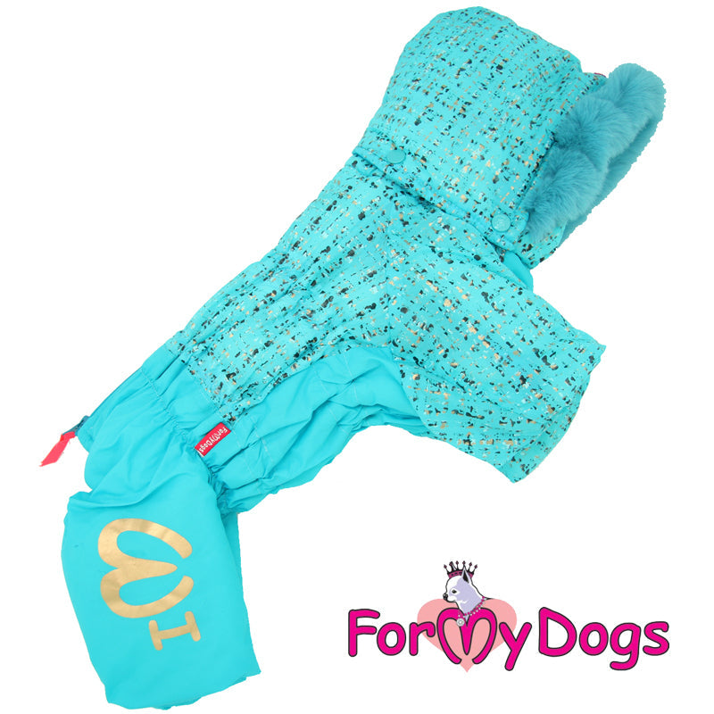 ForMyDogs - "Turquoise sea" lämmin sileävuorinen koiran talvihaalari, nartun malli