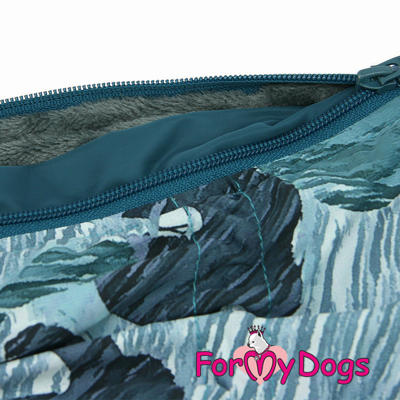 ForMyDogs - "Green camouflage" lämmin hupullinen koiran talvihaalari, uroksen malli
