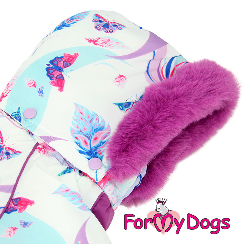 ForMyDogs - "Butterflies and Feathers" lämmin sileävuorillinen koiran talvihaalari, nartun malli