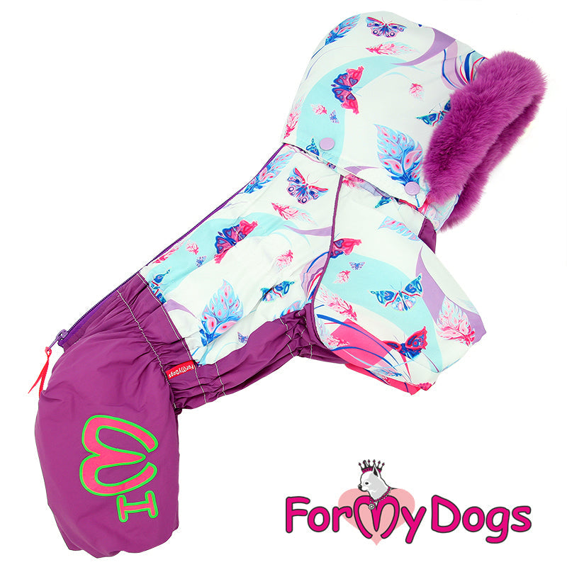 ForMyDogs - "Butterflies and Feathers" lämmin sileävuorillinen koiran talvihaalari, nartun malli