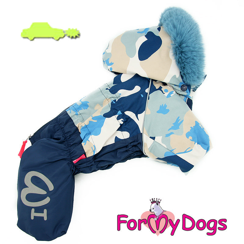 ForMyDogs - "Blue Camo" erittäin lämmin sileävuorillinen koiran talvihaalari, uroksen malli